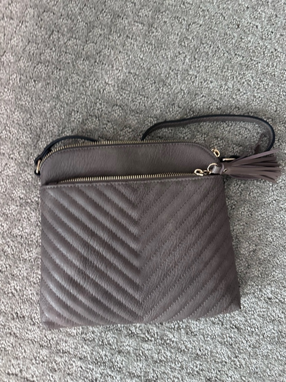Quilted Chevron Crossbody Bag in Taupe